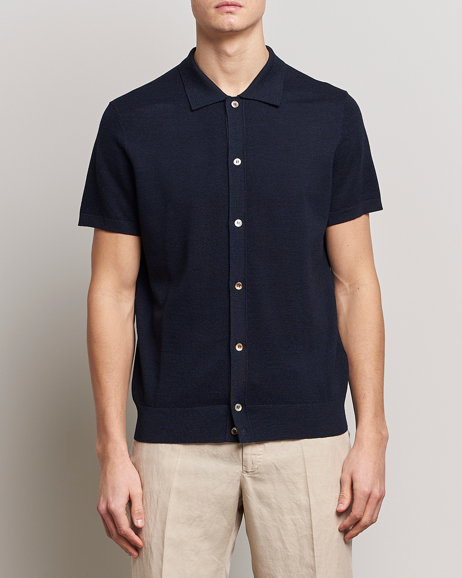 Herren | Poloshirts | Morris Heritage | Alberto Knitted Short Sleeve Knitted Shirt Navy