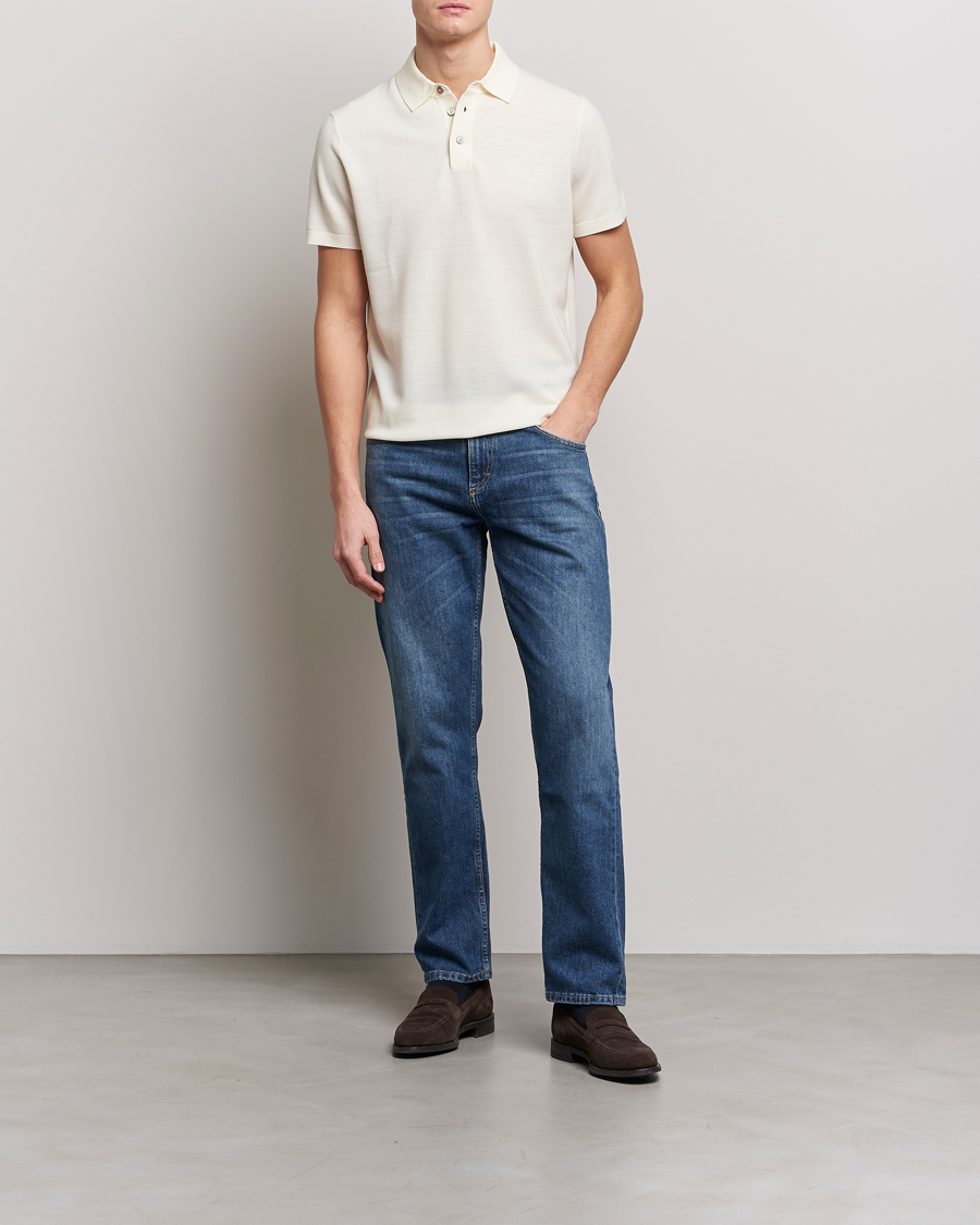 Herren | Poloshirts | Morris Heritage | Alberto Knitted Short Sleeve Polo Shirt Off White