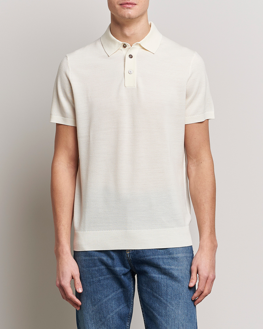 Herren |  | Morris Heritage | Alberto Knitted Short Sleeve Polo Shirt Off White