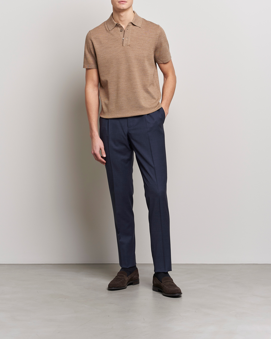 Herren | Poloshirts | Morris Heritage | Alberto Knitted Short Sleeve Polo Shirt Camel