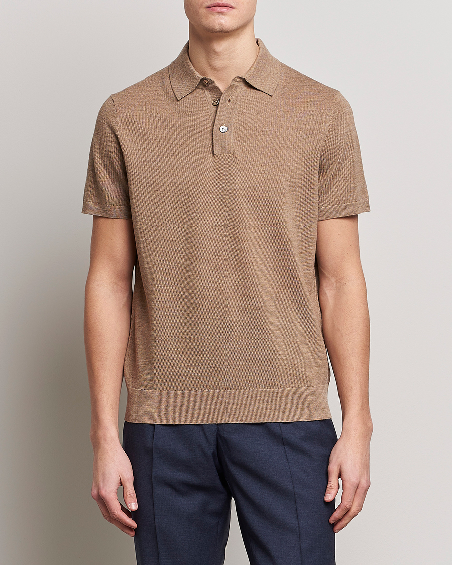 Herren | Poloshirts | Morris Heritage | Alberto Knitted Short Sleeve Polo Shirt Camel
