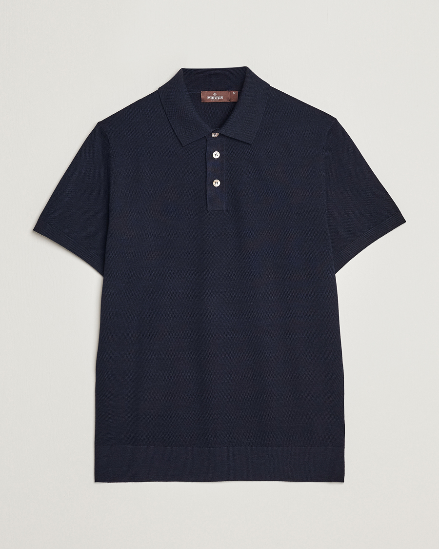 Herren | Poloshirt | Morris Heritage | Alberto Knitted Short Sleeve Polo Shirt Navy