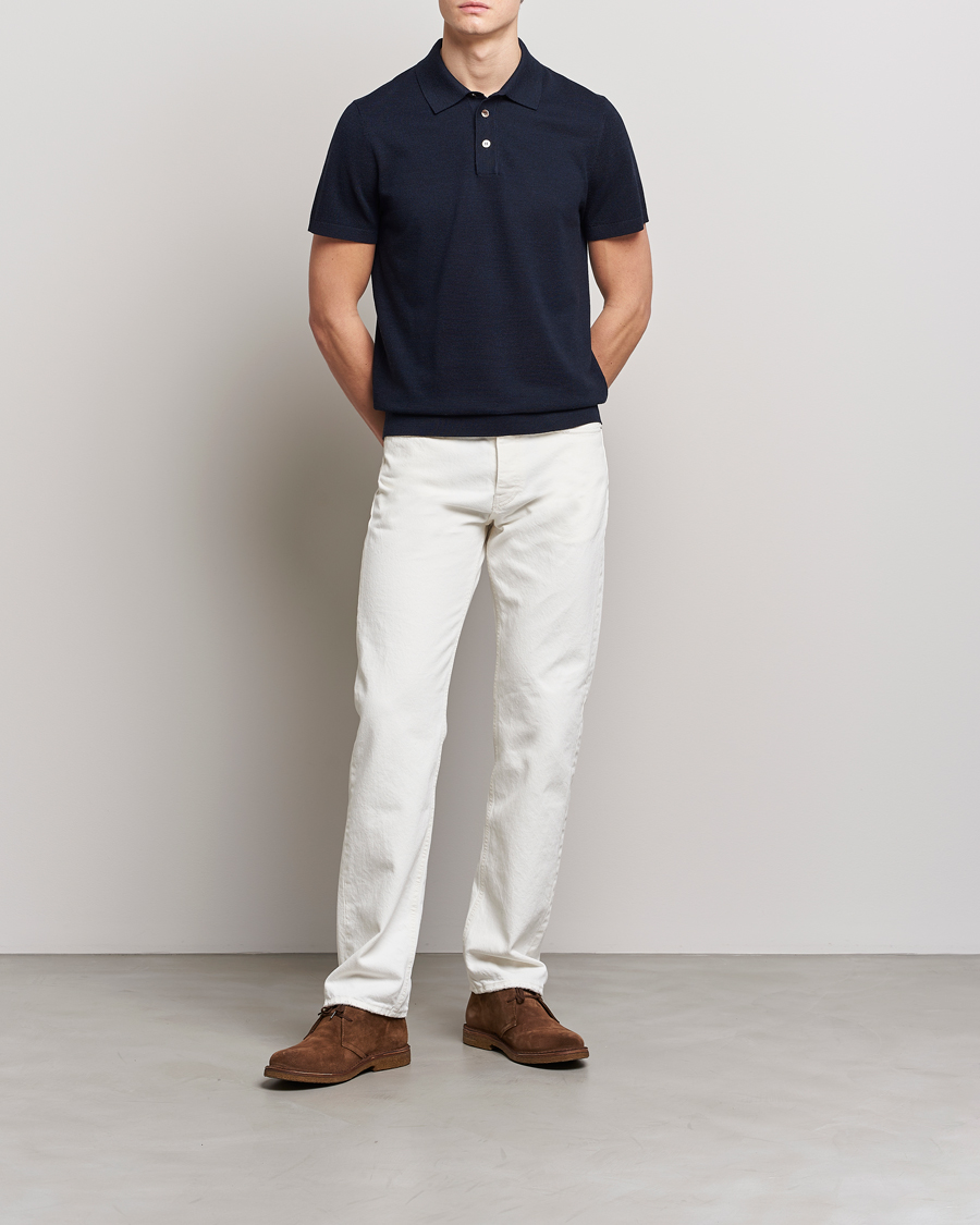 Herren | Poloshirt | Morris Heritage | Alberto Knitted Short Sleeve Polo Shirt Navy