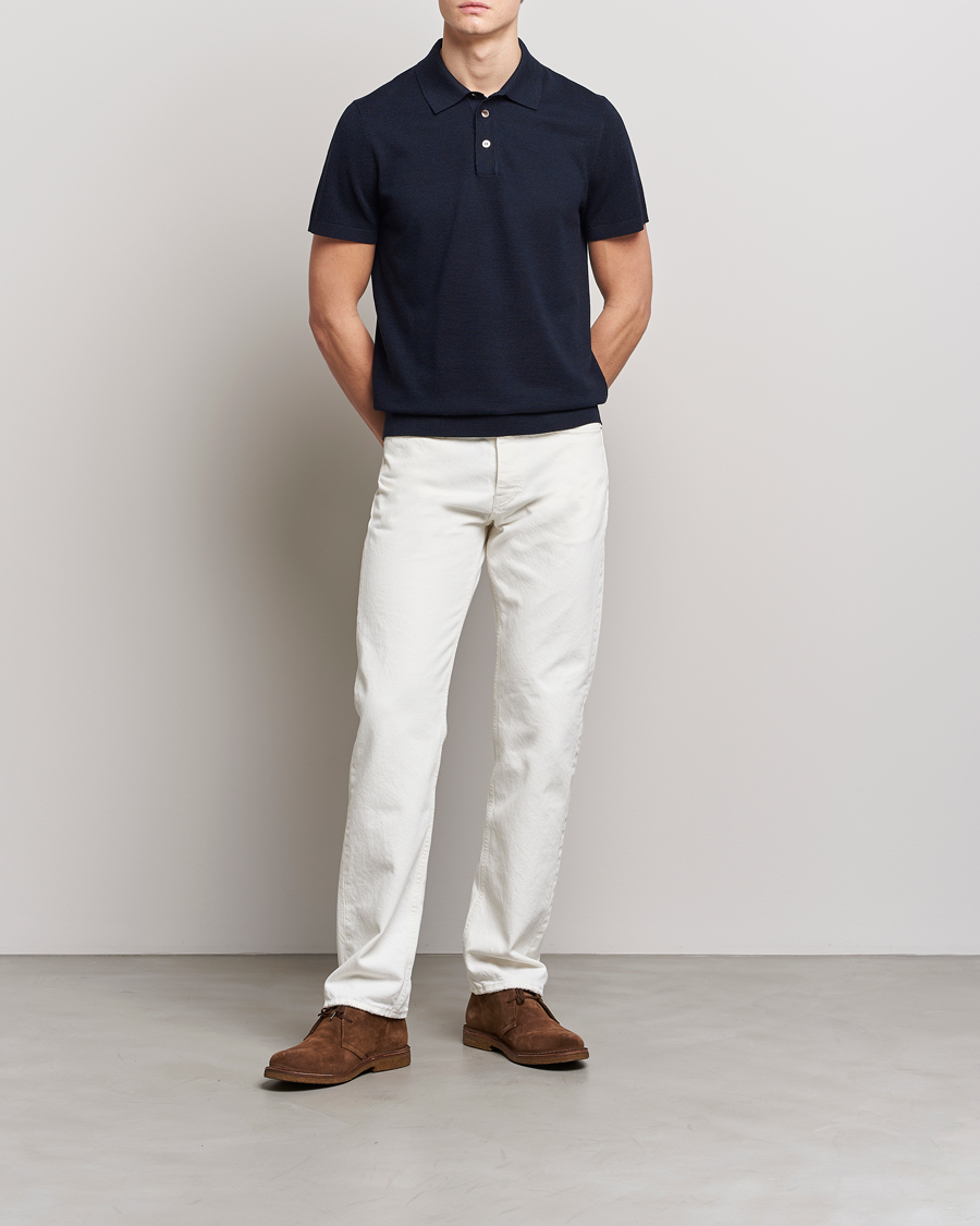 Herren | Poloshirts | Morris Heritage | Alberto Knitted Short Sleeve Polo Shirt Navy