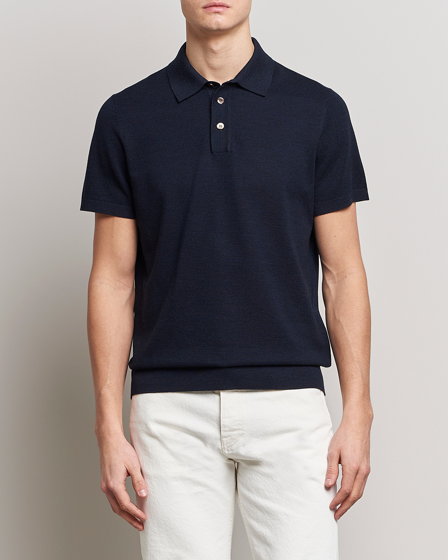 Herren | Poloshirts | Morris Heritage | Alberto Knitted Short Sleeve Polo Shirt Navy
