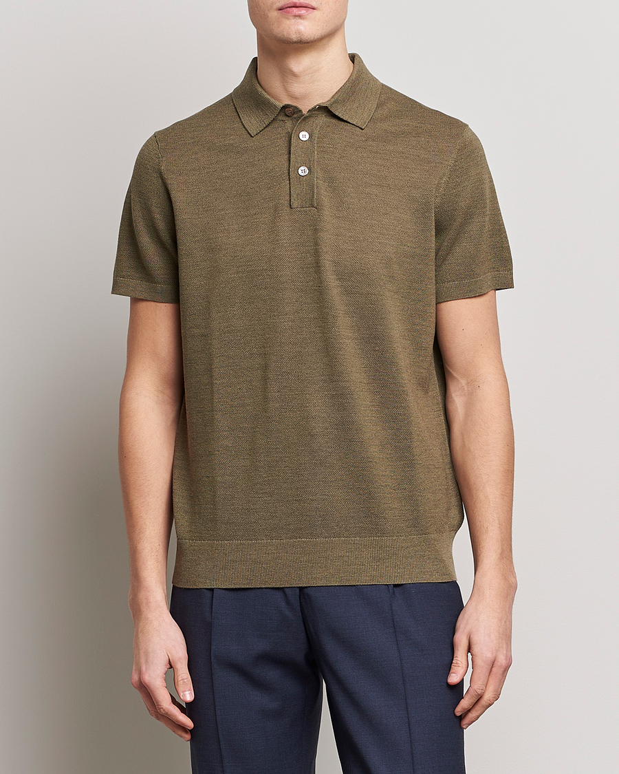 Herren |  | Morris Heritage | Alberto Knitted Short Sleeve Polo Shirt Olive