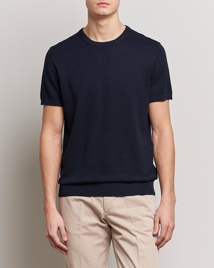 Herren | T-Shirts | Morris Heritage | Alberto Knitted T-Shirt Navy