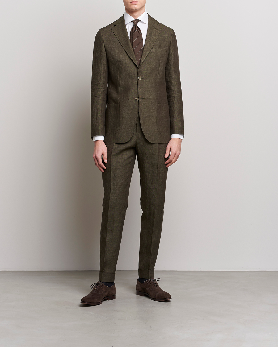 Herren | Sakkos | Morris Heritage | Mike Patch Pocket Linen Suit Blazer Olive