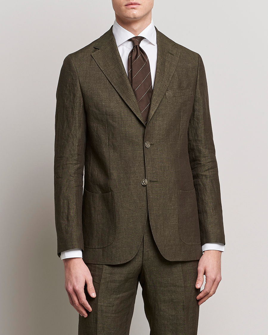 Herren |  | Morris Heritage | Mike Patch Pocket Linen Suit Blazer Olive