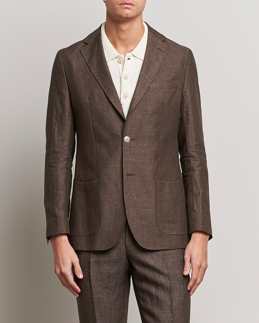 Herren | Sakkos | Morris Heritage | Mike Patch Pocket Linen Suit Blazer Brown