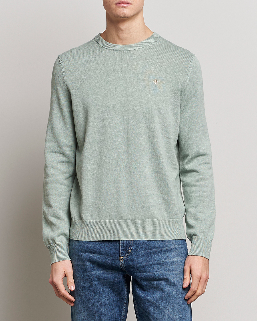 Herren | Rundausschnitt | Morris | Harold Cotton/Linen Summer Crew Neck Mint Green