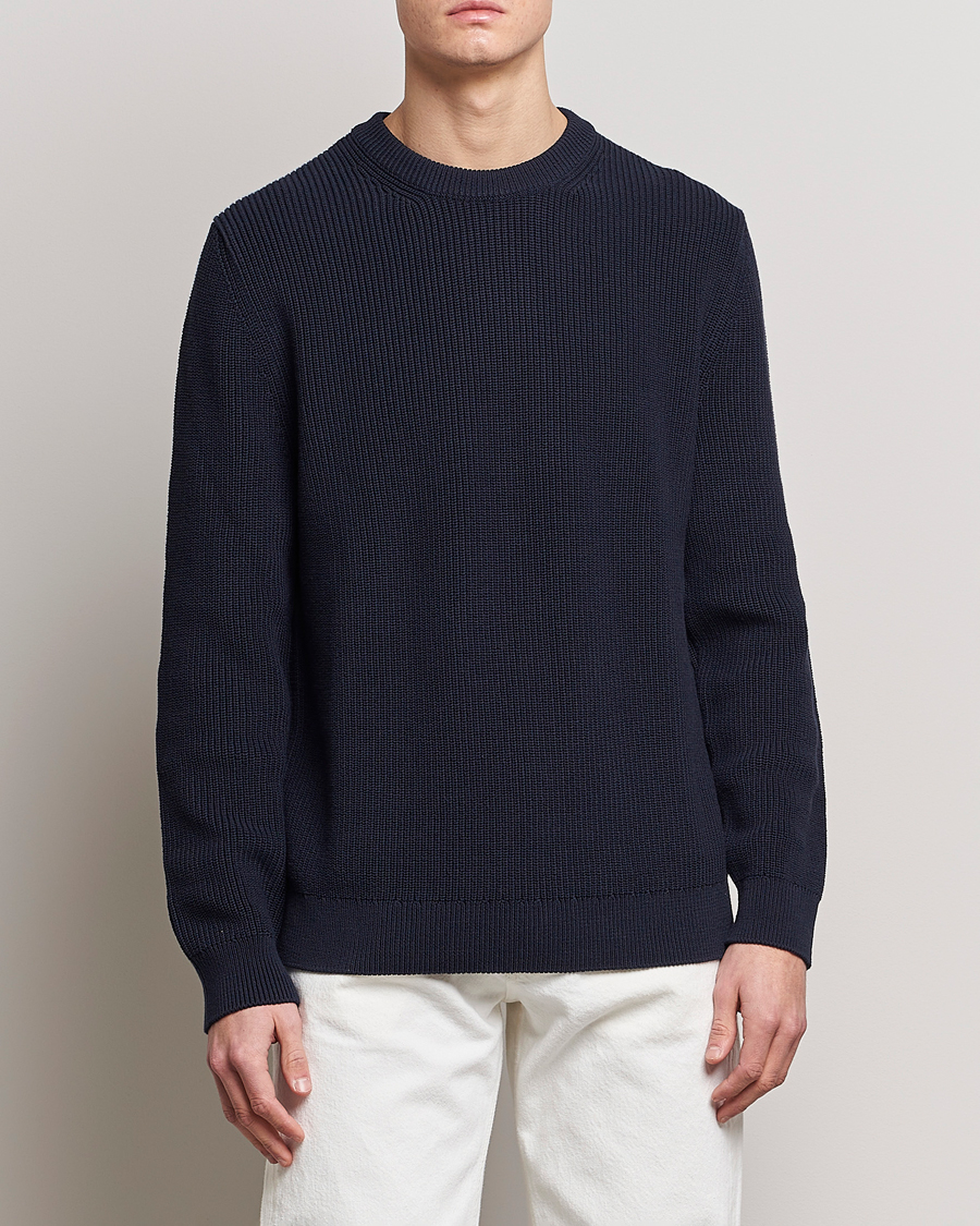 Herren | Nudie Jeans | Nudie Jeans | August Cotton Rib Knitted Sweater Navy