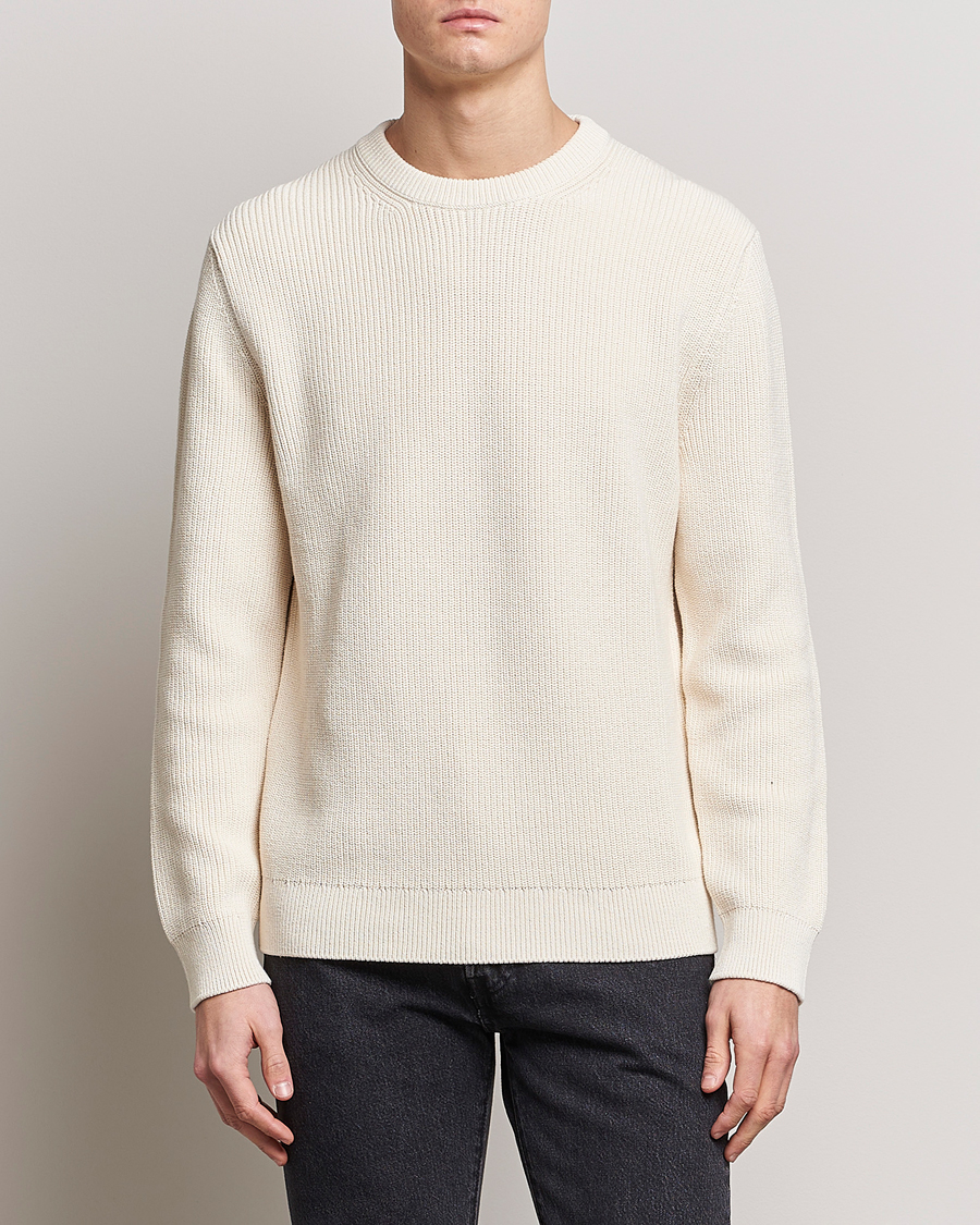 Herren |  | Nudie Jeans | August Cotton Rib Knitted Sweater Chalk White