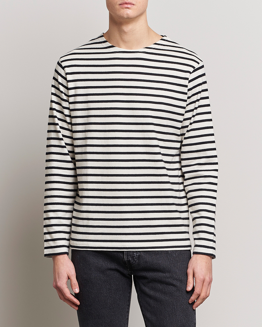 Herren | T-Shirts | Nudie Jeans | Charles Sailor Striped Crew Neck Off White/Black