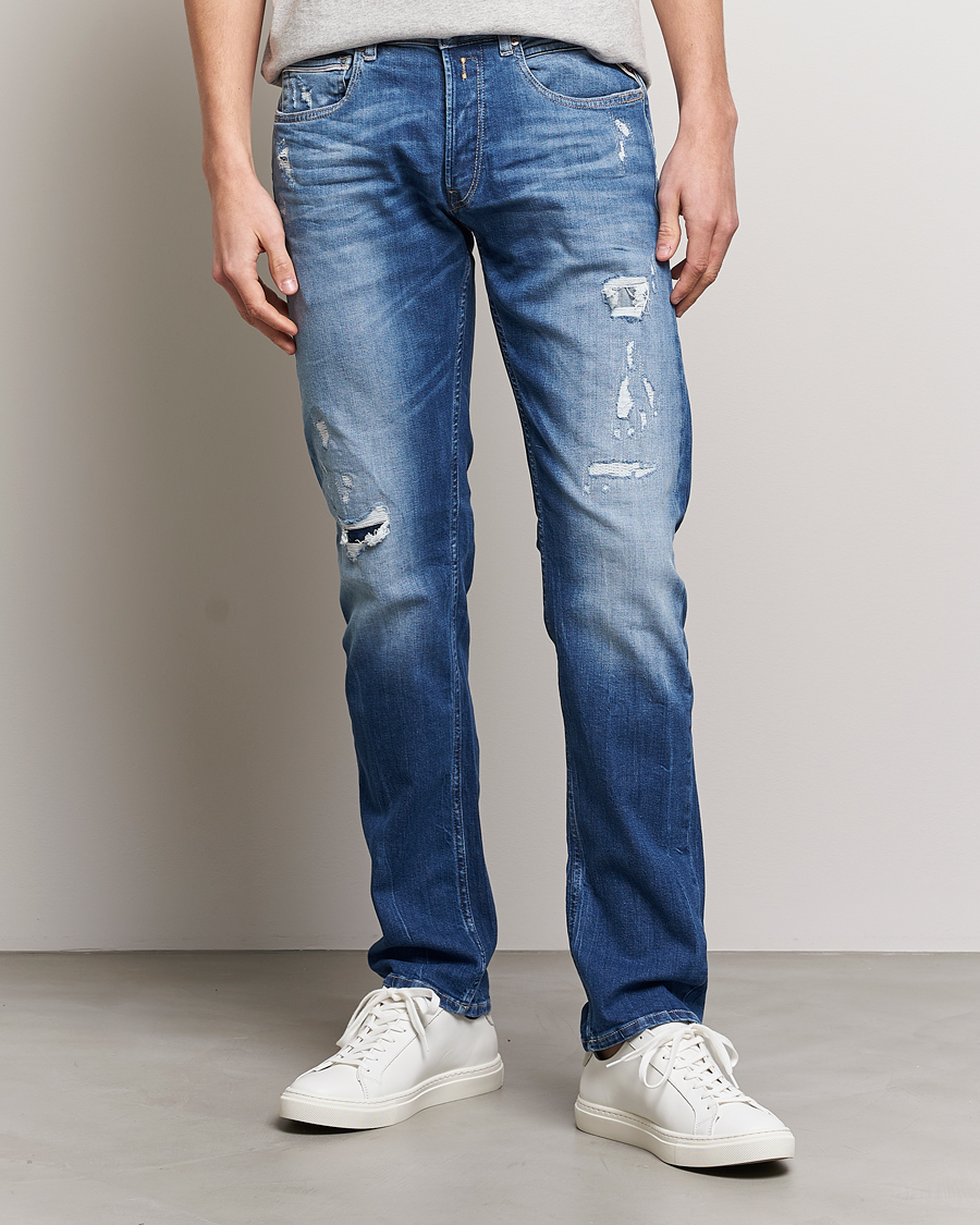 Herren | Jeans | Replay | Grover Straight Fit Stretch Shredded Jeans Blue