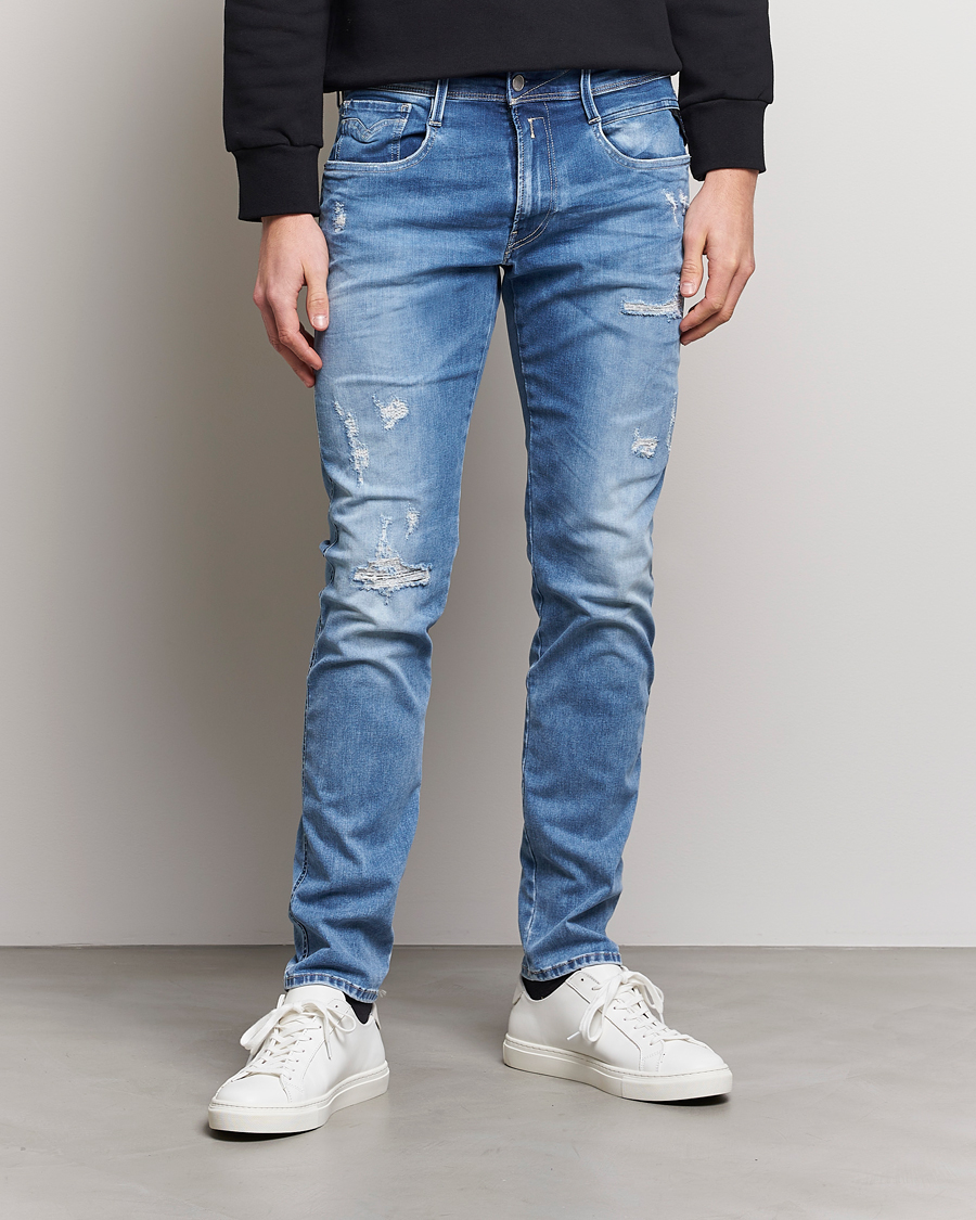 Herren | Jeans | Replay | Anbass Hyperflex X-Lite Shredded Jeans Light Blue