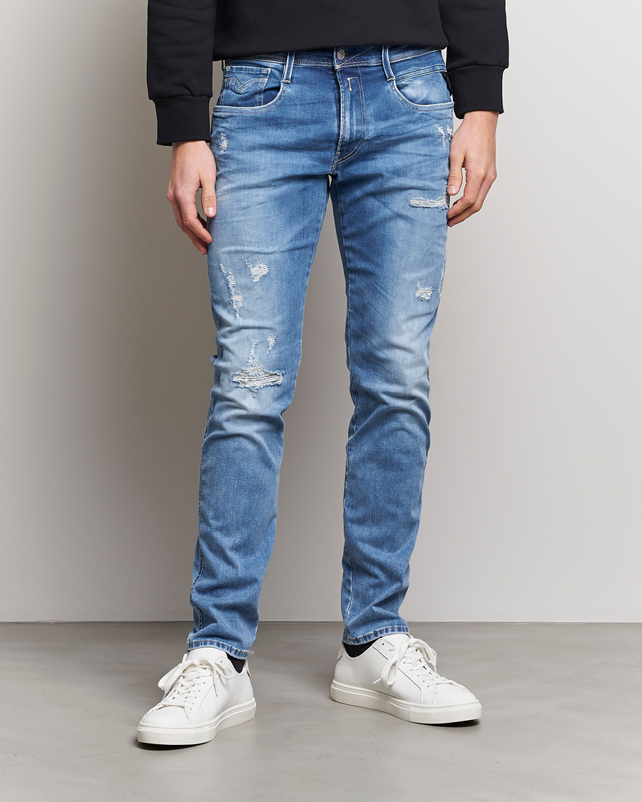 Herren | Replay | Replay | Anbass Hyperflex X-Lite Shredded Jeans Light Blue