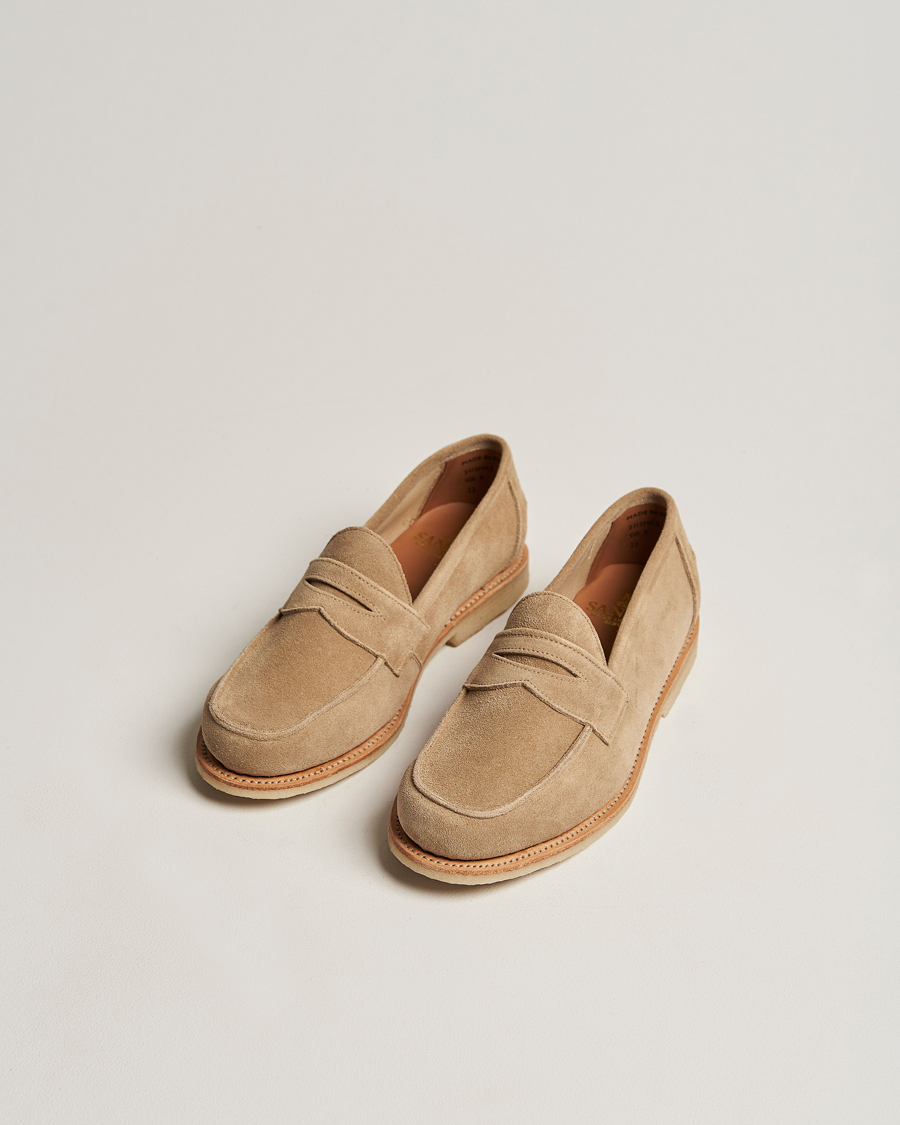 Herren | Sanders Edwin Unlined Suede Penny Loafer Milkshake | Sanders | Edwin Unlined Suede Penny Loafer Milkshake