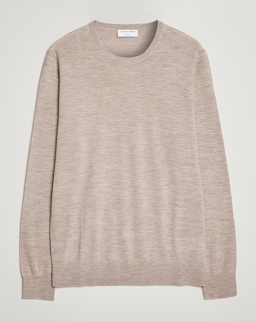 Herren | Pullover | Tiger of Sweden | Nichols Extra Fine Merino Crew Neck Beige Melange