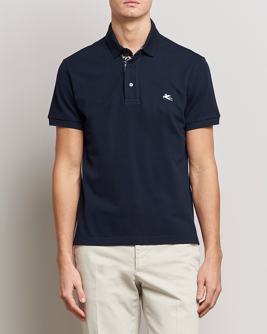 Herren |  | Etro | Short Sleeve Contrast Paisley Polo Navy
