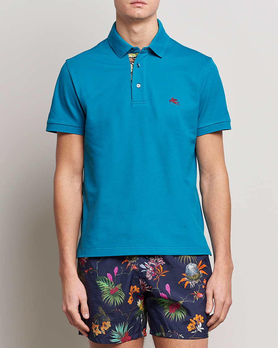 Herren | | Etro | Short Sleeve Contrast Paisley Polo Azzurro