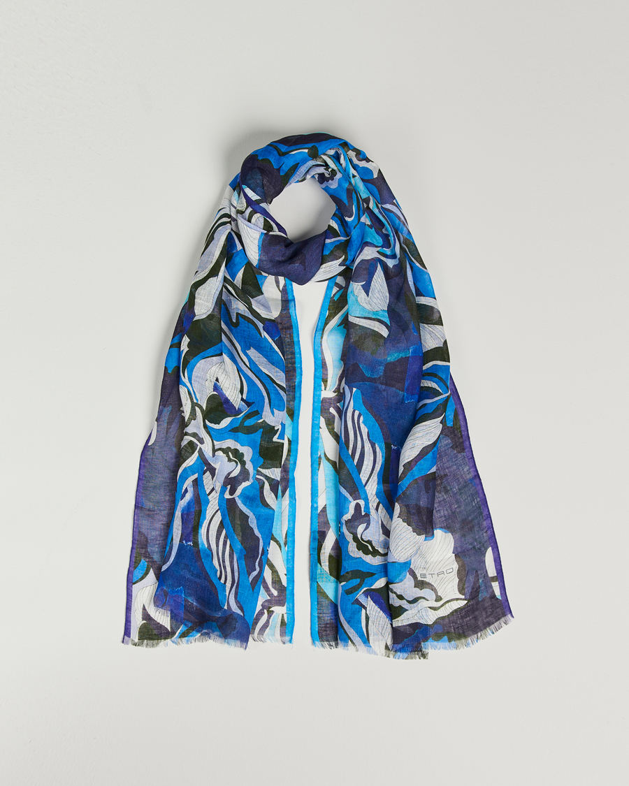 Herren | Etro Floreale Linen Scarf Light Blue | Etro | Floreale Linen Scarf Light Blue