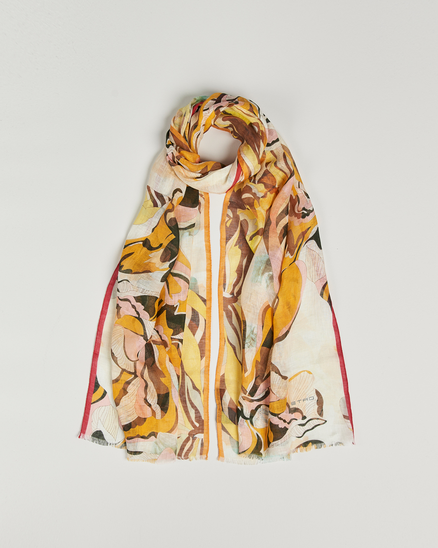 Herren | Etro Floreale Linen Scarf White/Yellow | Etro | Floreale Linen Scarf White/Yellow