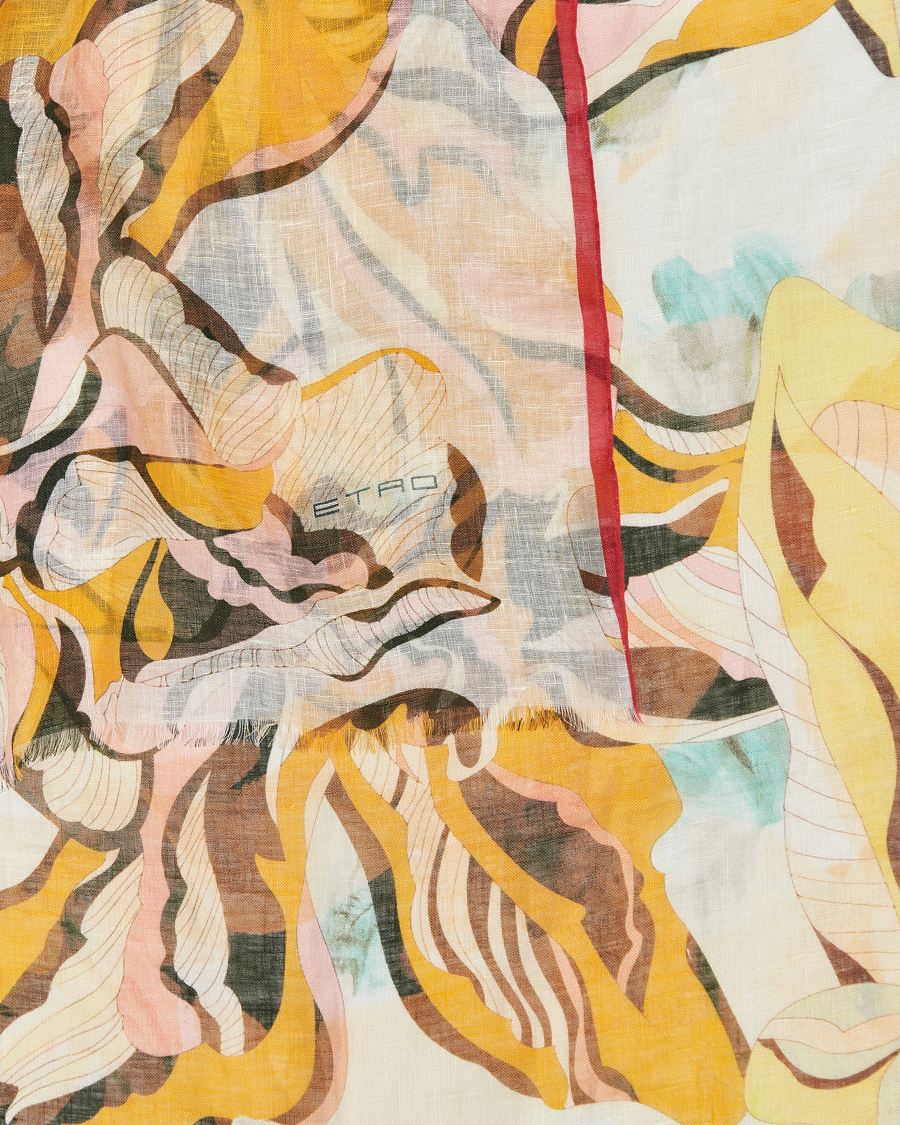 Herren | Etro Floreale Linen Scarf White/Yellow | Etro | Floreale Linen Scarf White/Yellow
