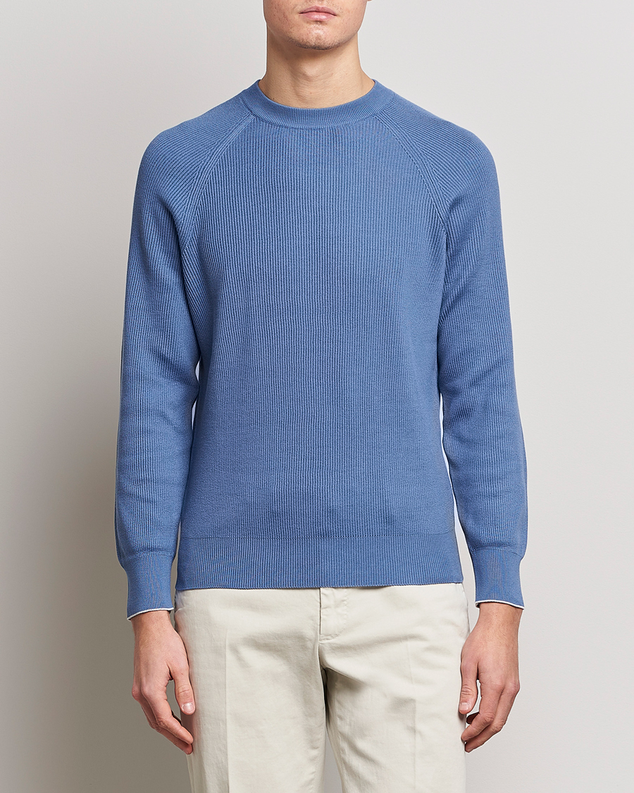 Herren | Brunello Cucinelli | Brunello Cucinelli | Rib Stitch Crew Neck Sweater Oxford Blue