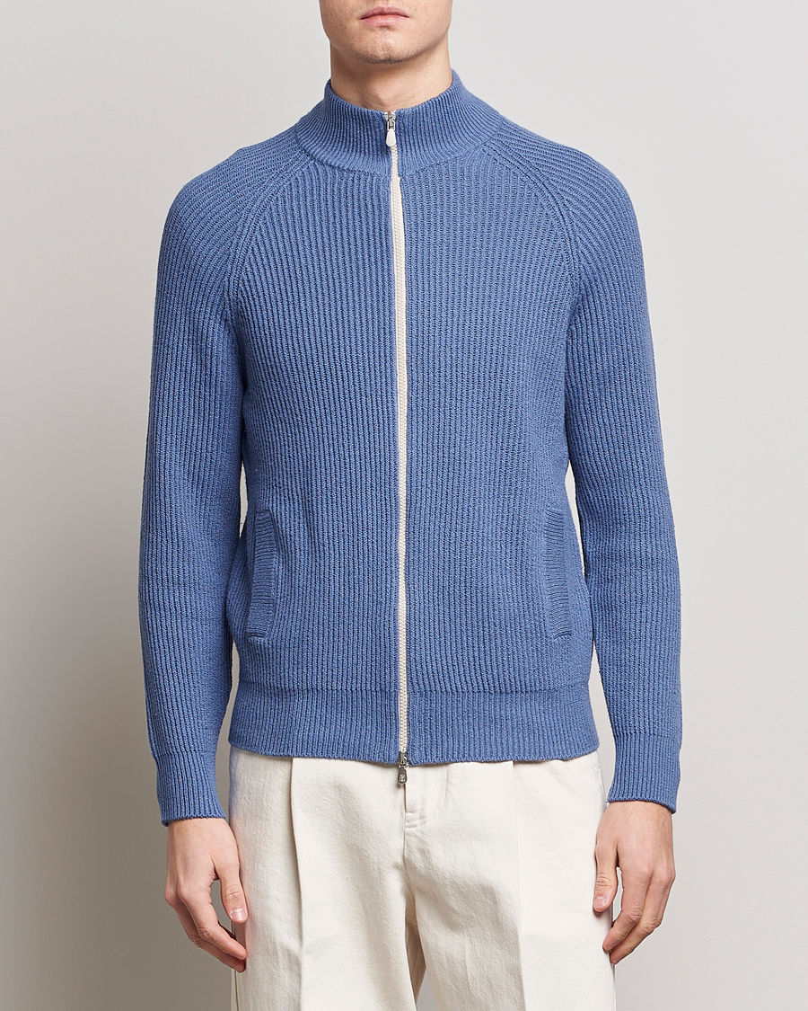 Herren | Full-zip | Brunello Cucinelli | Heavy Zip Sweater Oxford Blue