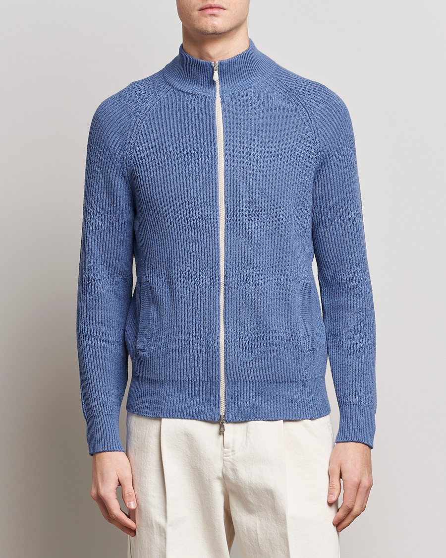 Herren |  | Brunello Cucinelli | Heavy Zip Sweater Oxford Blue