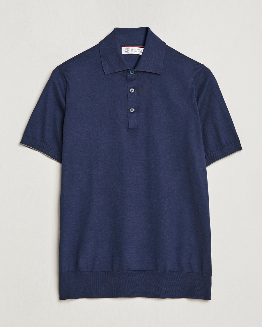Herren | Poloshirts | Brunello Cucinelli | Short Sleeve Knitted Polo Navy