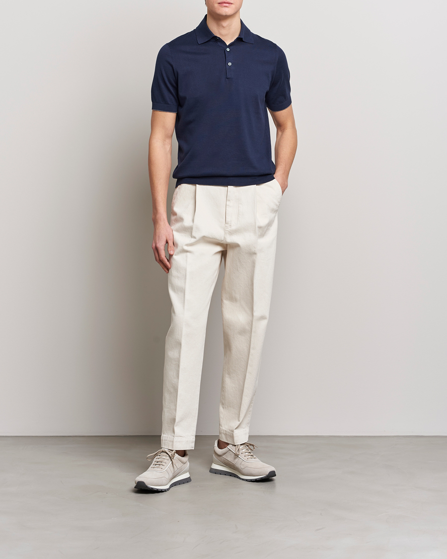 Herren | Poloshirts | Brunello Cucinelli | Short Sleeve Knitted Polo Navy