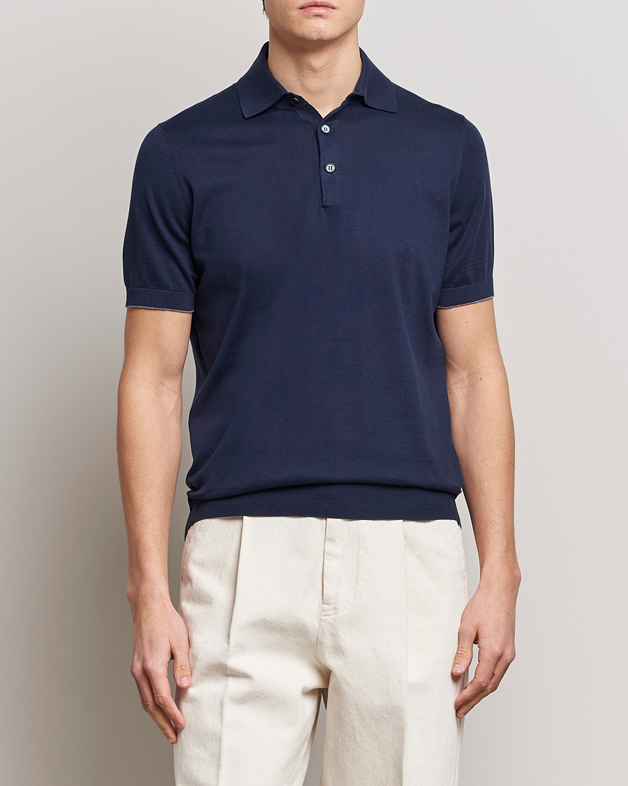 Herren |  | Brunello Cucinelli | Short Sleeve Knitted Polo Navy