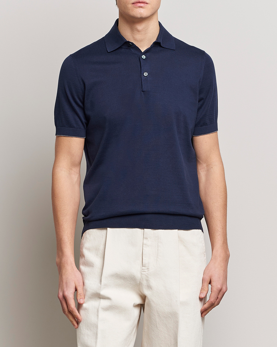 Herren | Poloshirts | Brunello Cucinelli | Short Sleeve Knitted Polo Navy