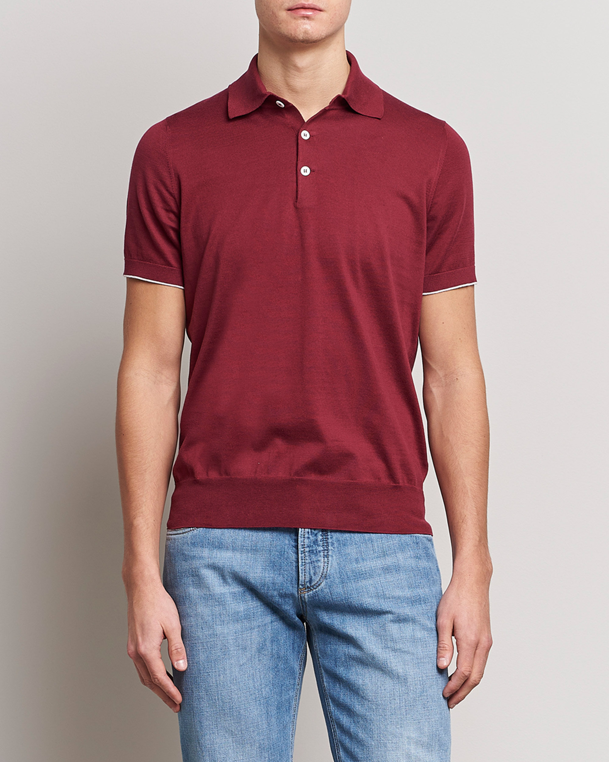 Herren |  | Brunello Cucinelli | Short Sleeve Knitted Polo Burgundy