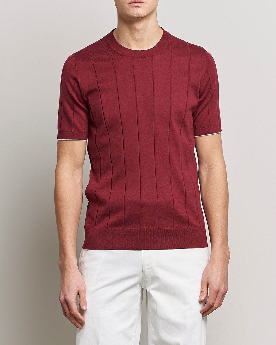 Herren | Brunello Cucinelli | Brunello Cucinelli | Rib Knitted T-Shirt Burgundy
