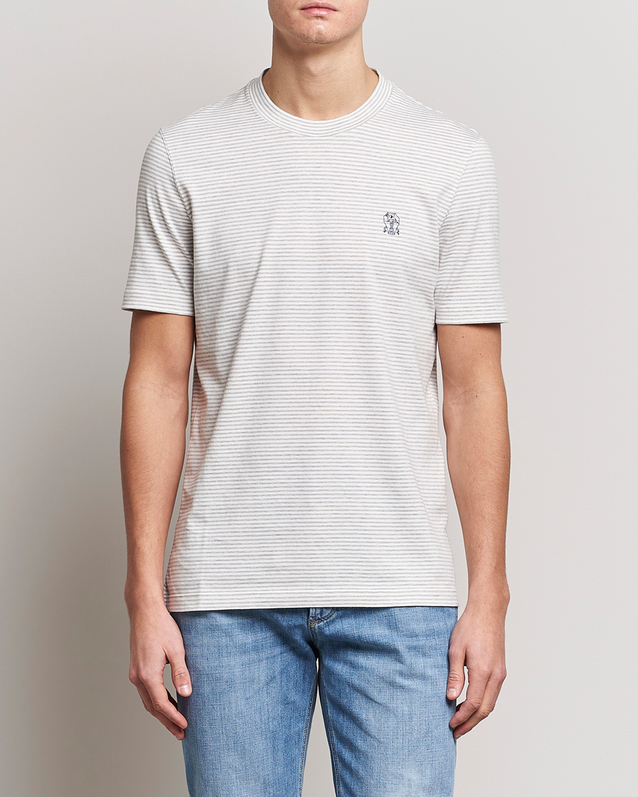 Herren |  | Brunello Cucinelli | Short Sleeve Striped T-Shirt Light Grey