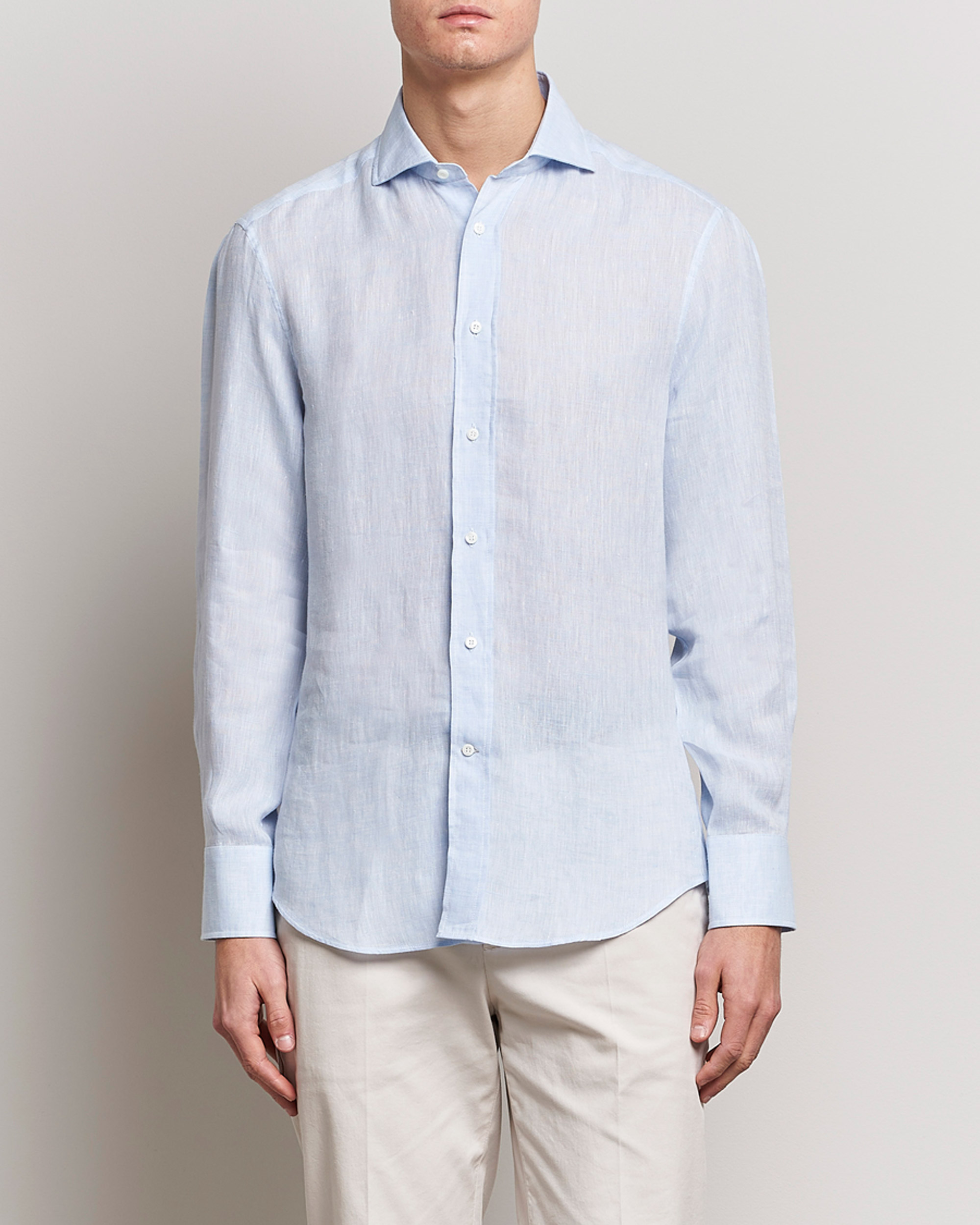 Herren | Hemden | Brunello Cucinelli | Slim Fit Linen Sport Shirt Light Blue