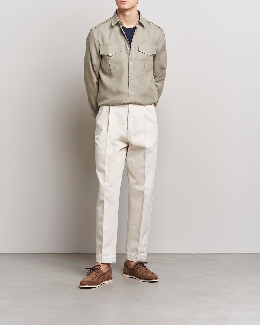 Herren | Hemden | Brunello Cucinelli | Linen Canapa Safari Shirt Olive