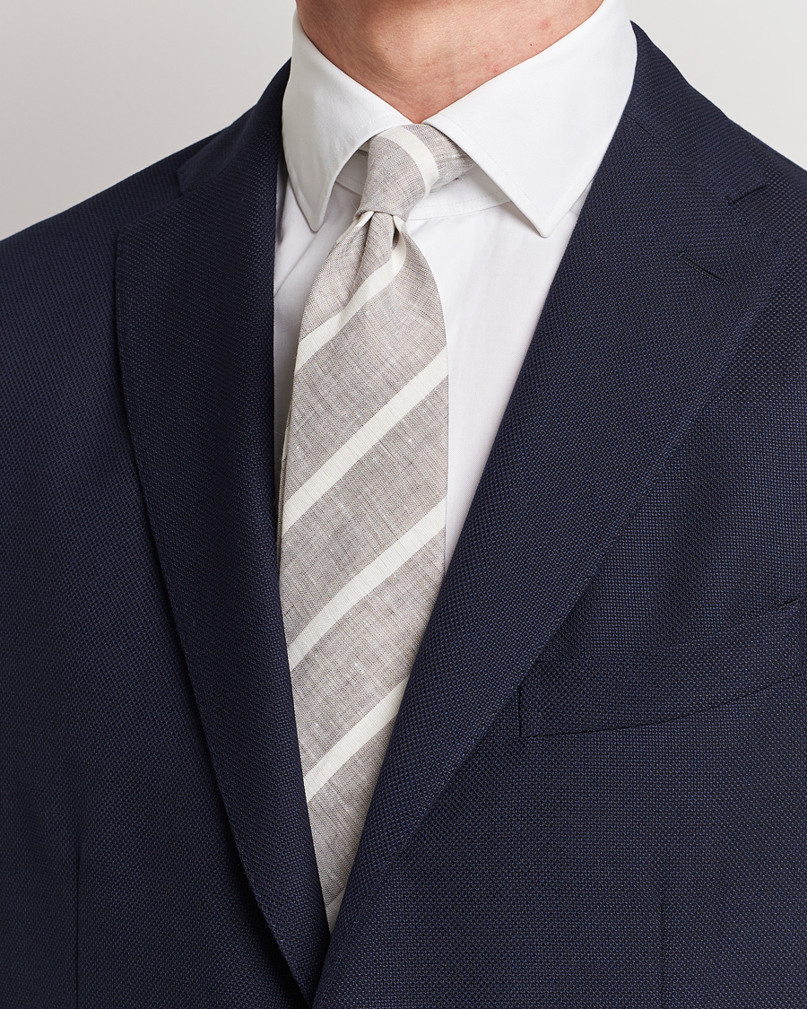 Herren |  | Brunello Cucinelli | Striped Linen Tie Beige/White