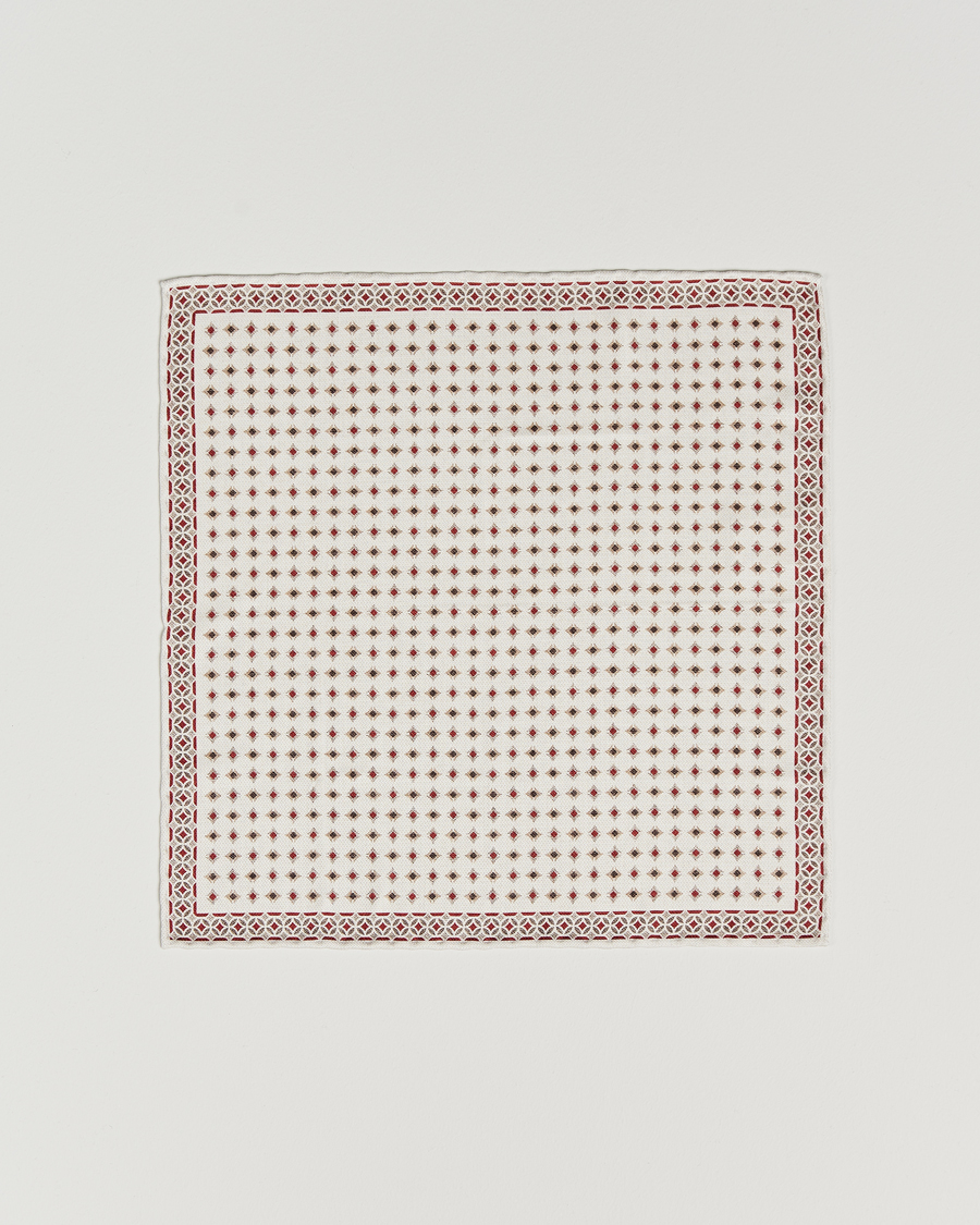 Herren | Brunello Cucinelli Silk Pocket Square White/Red | Brunello Cucinelli | Silk Pocket Square White/Red