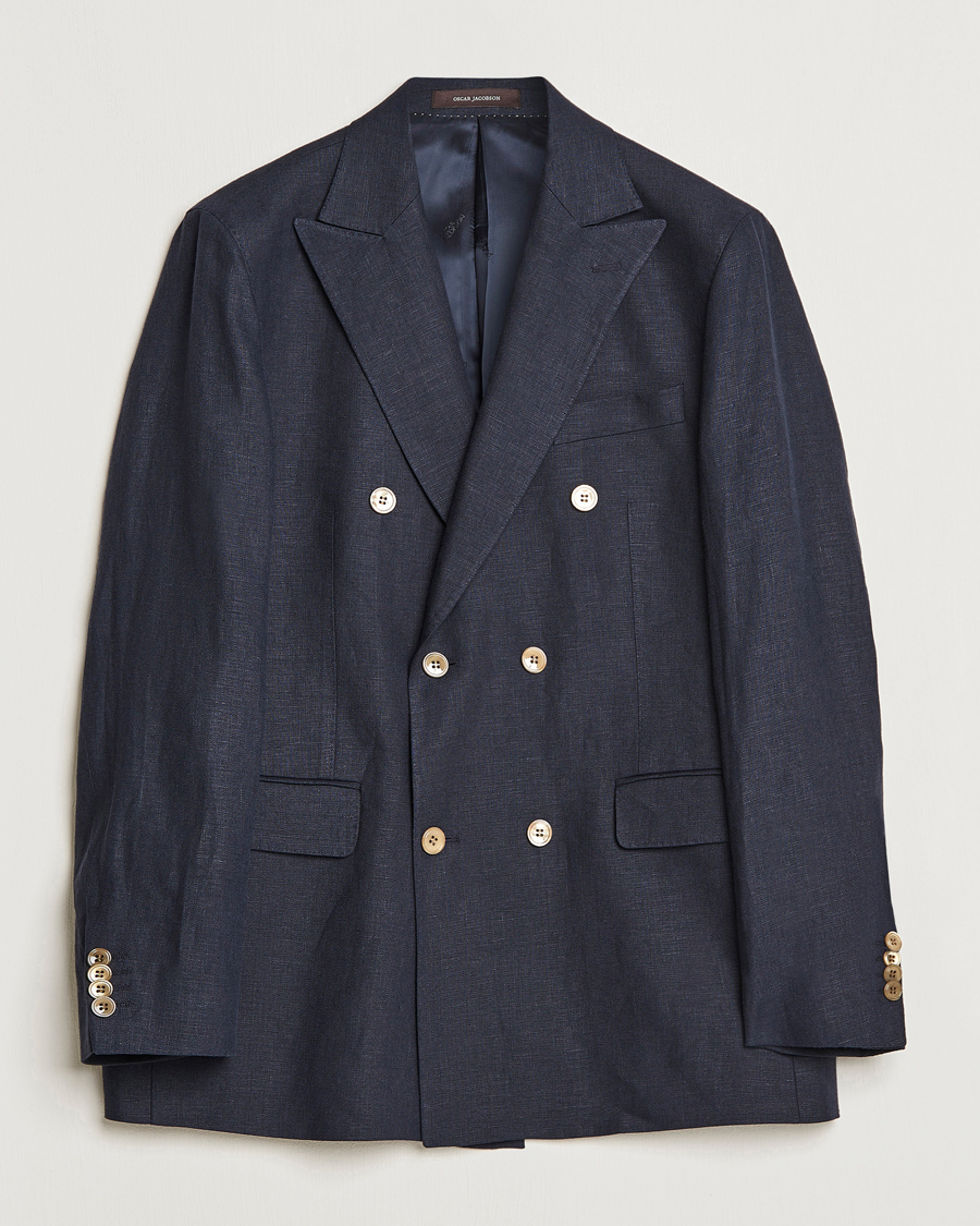 Herren | Sakkos | Oscar Jacobson | Farris Double Breasted Linen Blazer Navy