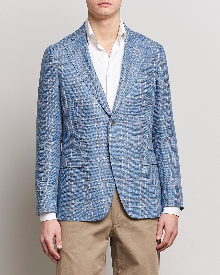 Herren | Leinensakko | Oscar Jacobson | Fogerty Soft Cotton/Linen/Wool Blazer Light Blue