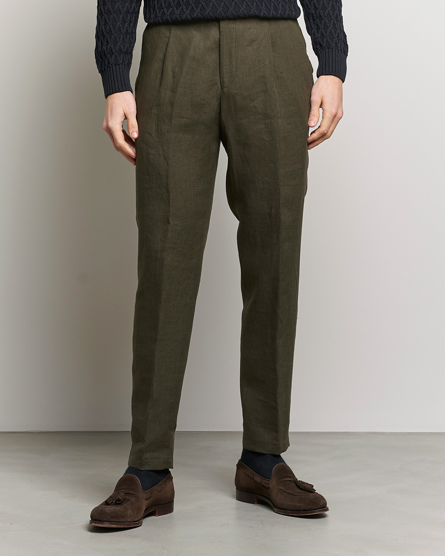 Herren |  | Oscar Jacobson | Delon Linen Trousers Dark Green