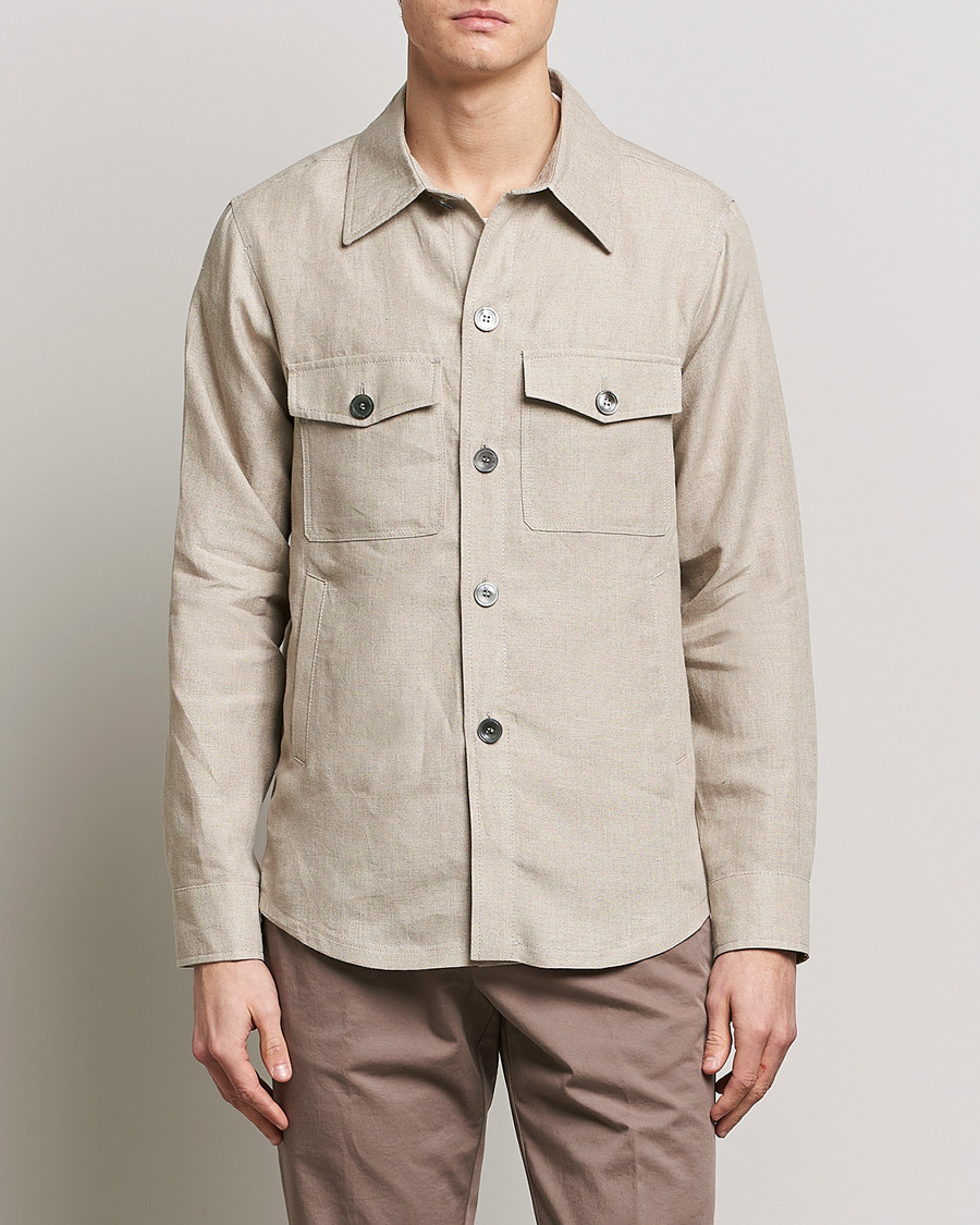 Herren | Overshirts | Oscar Jacobson | Maverick Linen Shirt Jacket Beige