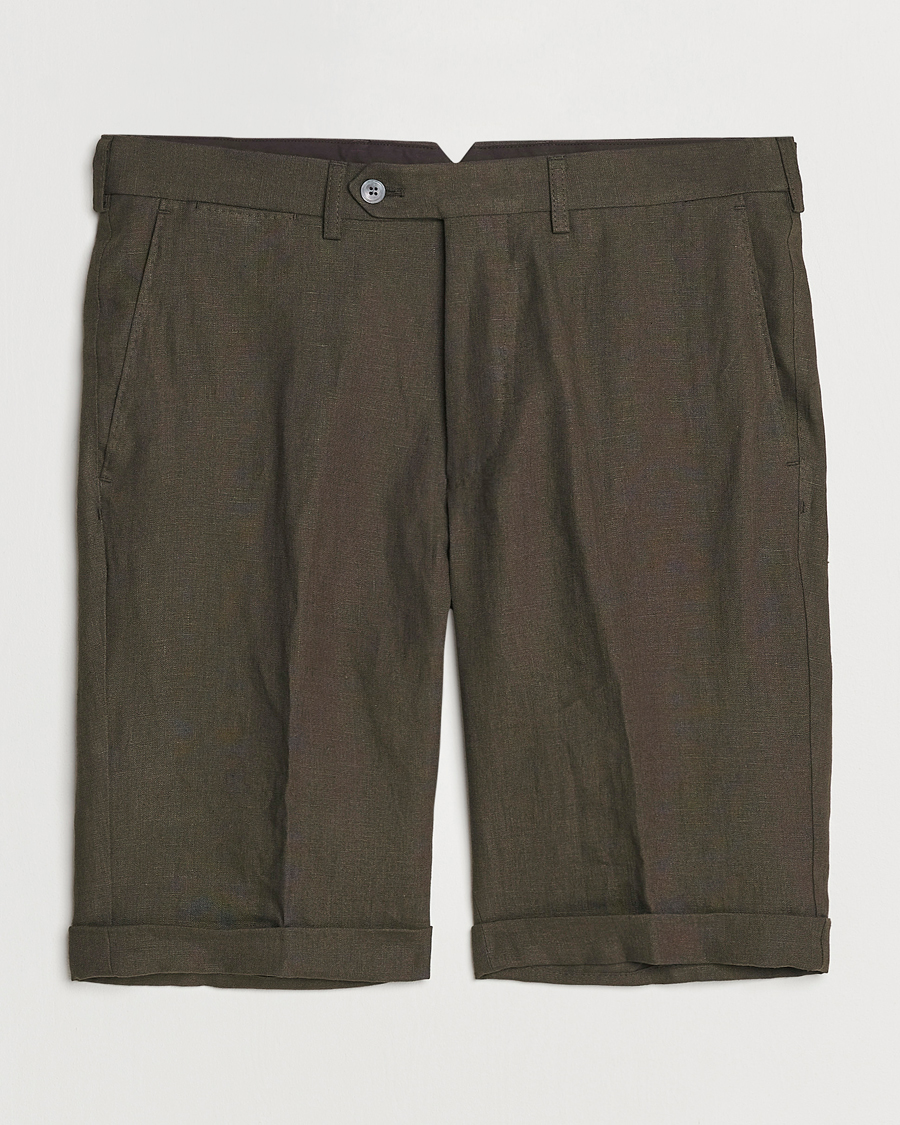 Herren | Shorts | Oscar Jacobson | Declan Linen Shorts Dark Green