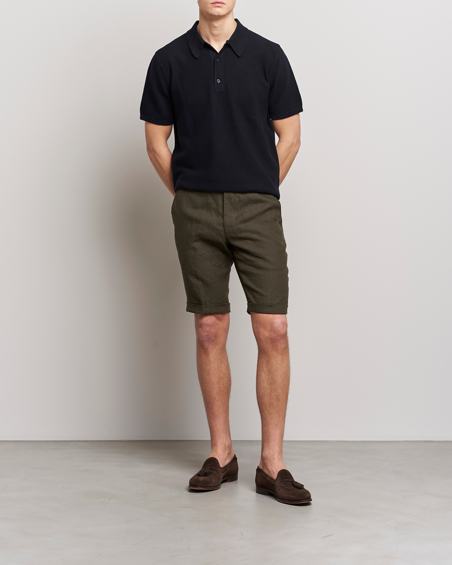 Herren | Shorts | Oscar Jacobson | Declan Linen Shorts Dark Green