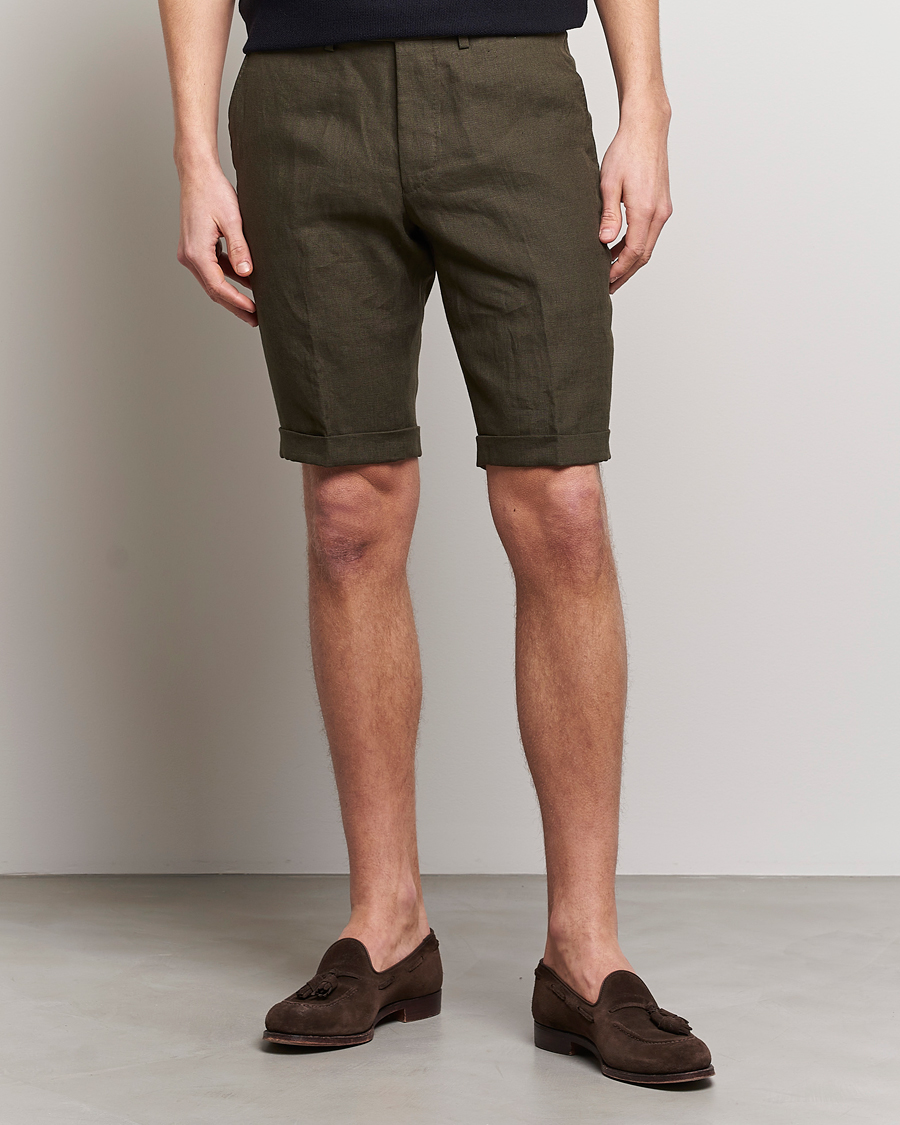 Herren | Leinenshorts | Oscar Jacobson | Declan Linen Shorts Dark Green