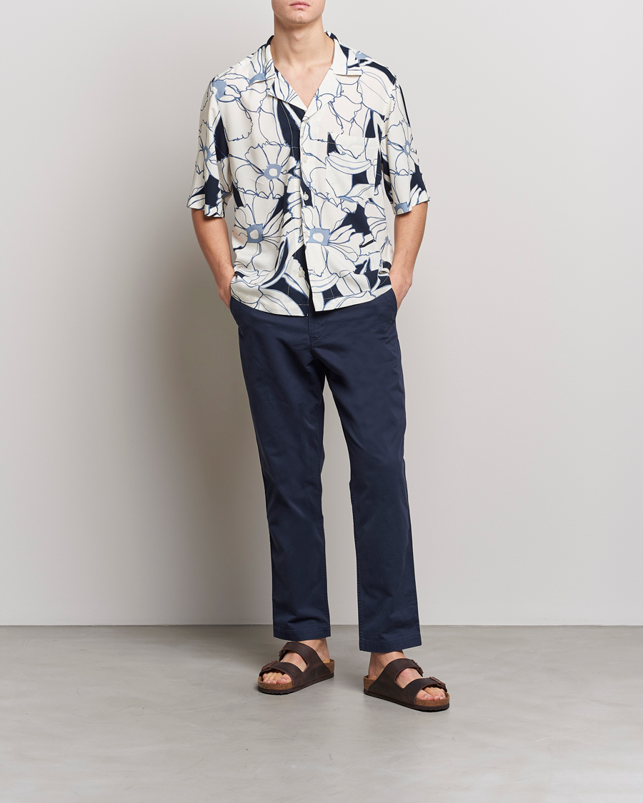 Herren | Hemden | Oscar Jacobson | Cuban Short Sleeve Flower Print Shirt White